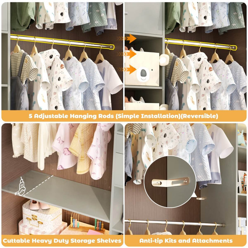 8FT Closet Organizer System with Wooden Drawers and Shelf Towers