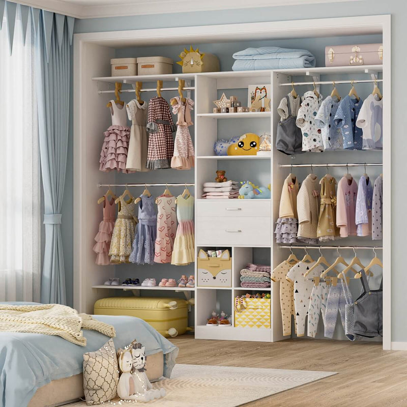 8FT Closet Organizer System with Wooden Drawers and Shelf Towers