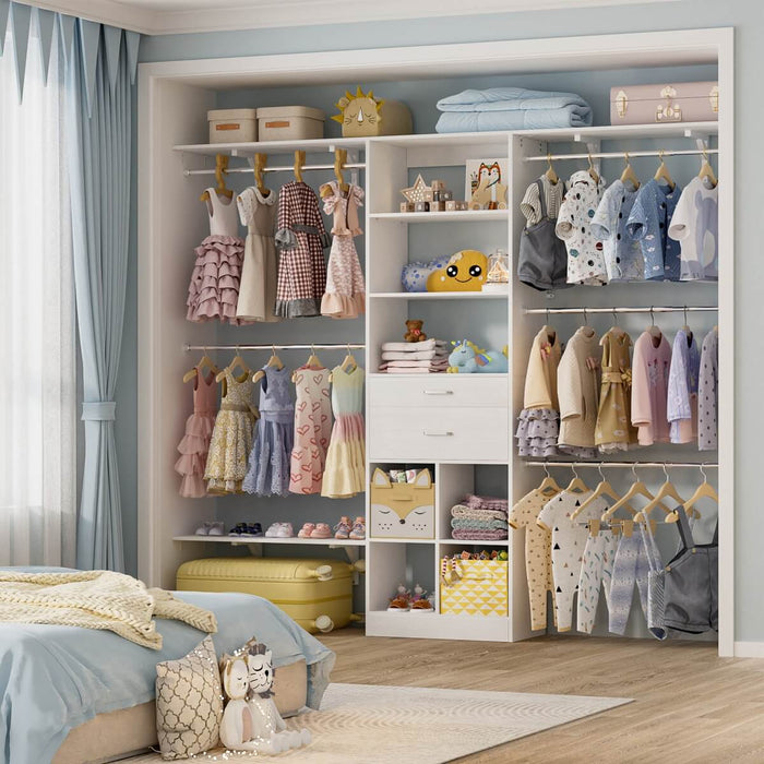 8FT Closet Organizer System with Wooden Drawers and Shelf Towers