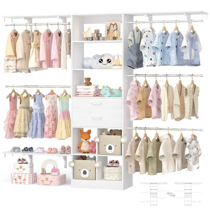 8FT Closet Organizer System with Wooden Drawers and Shelf Towers