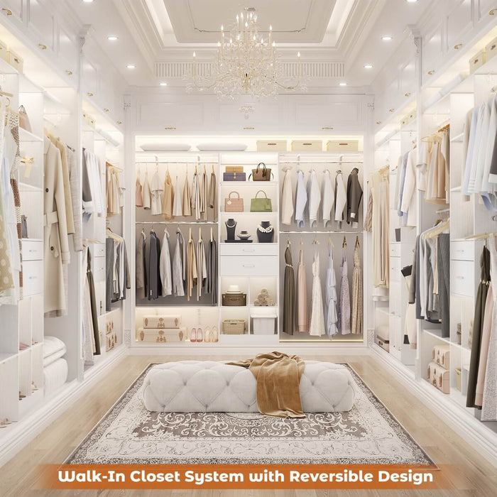 8FT Closet Organizer System with Wooden Drawers and Shelf Towers
