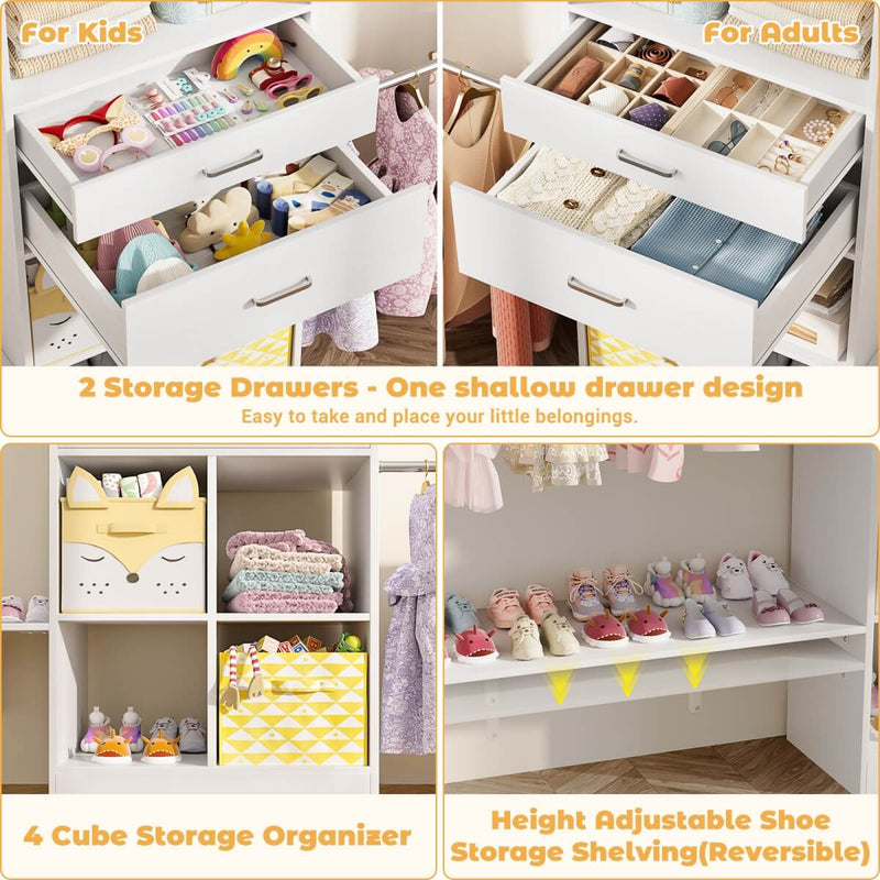 8FT Closet Organizer System with Wooden Drawers and Shelf Towers