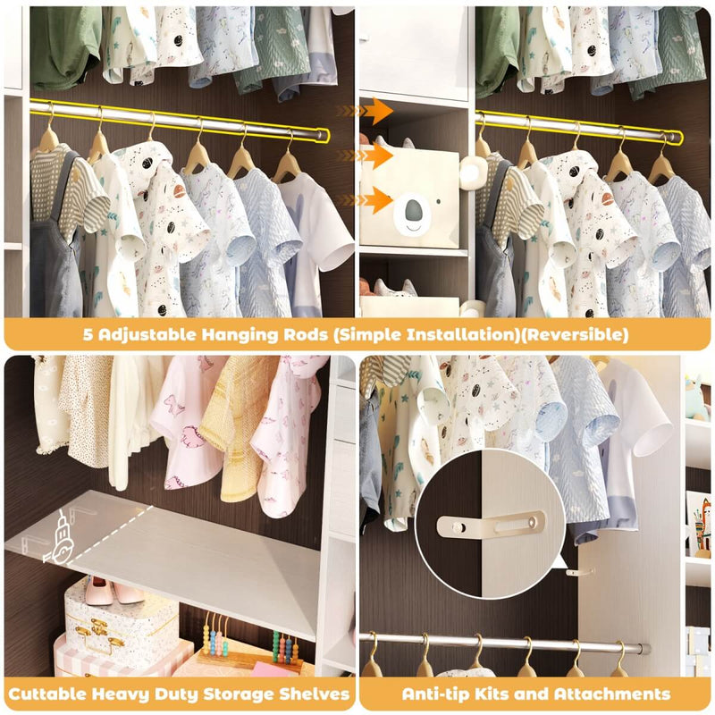 8FT Closet Organizer System with Wooden Drawers and Shelf Towers