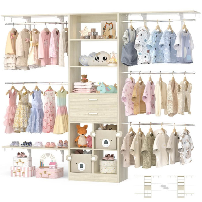 8FT Closet Organizer System with Wooden Drawers and Shelf Towers