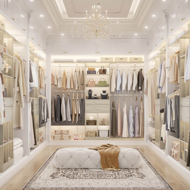 8FT Closet Organizer System with Wooden Drawers and Shelf Towers