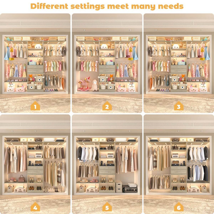8FT Closet Organizer System with Wooden Drawers and Shelf Towers