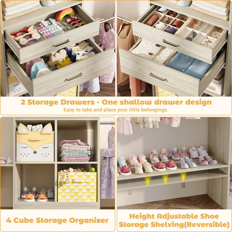 8FT Closet Organizer System with Wooden Drawers and Shelf Towers