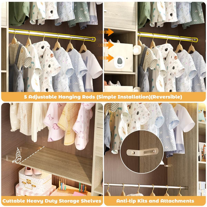8FT Closet Organizer System with Wooden Drawers and Shelf Towers