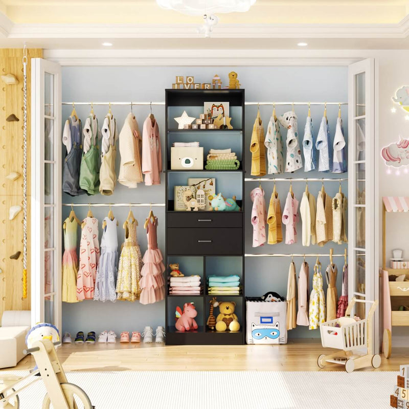 4-8 FT Closet Organizer Tower with 2 Wooden Drawers and Shelves