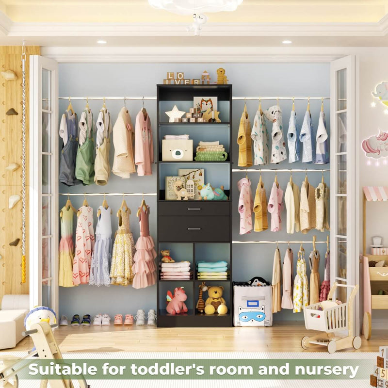 4-8 FT Closet Organizer Tower with 2 Wooden Drawers and Shelves