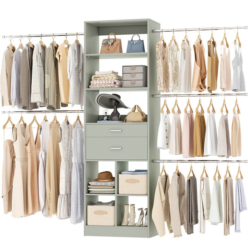 4-8 FT Closet Organizer Tower with 2 Wooden Drawers and Shelves