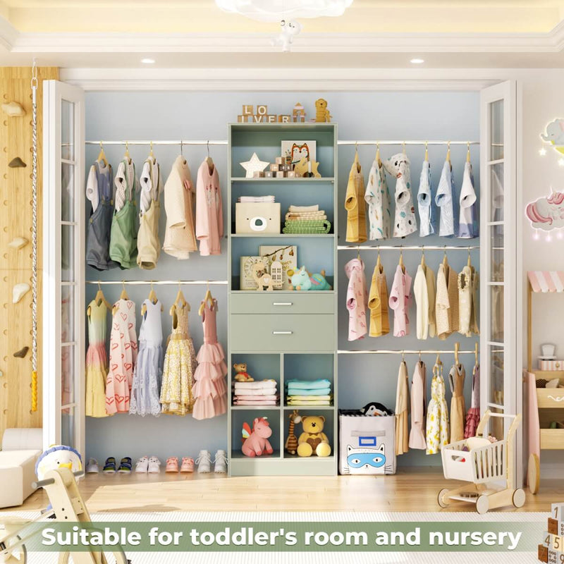 4-8 FT Closet Organizer Tower with 2 Wooden Drawers and Shelves