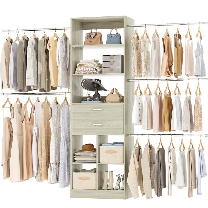 4-8 FT Closet Organizer Tower with 2 Wooden Drawers and Shelves