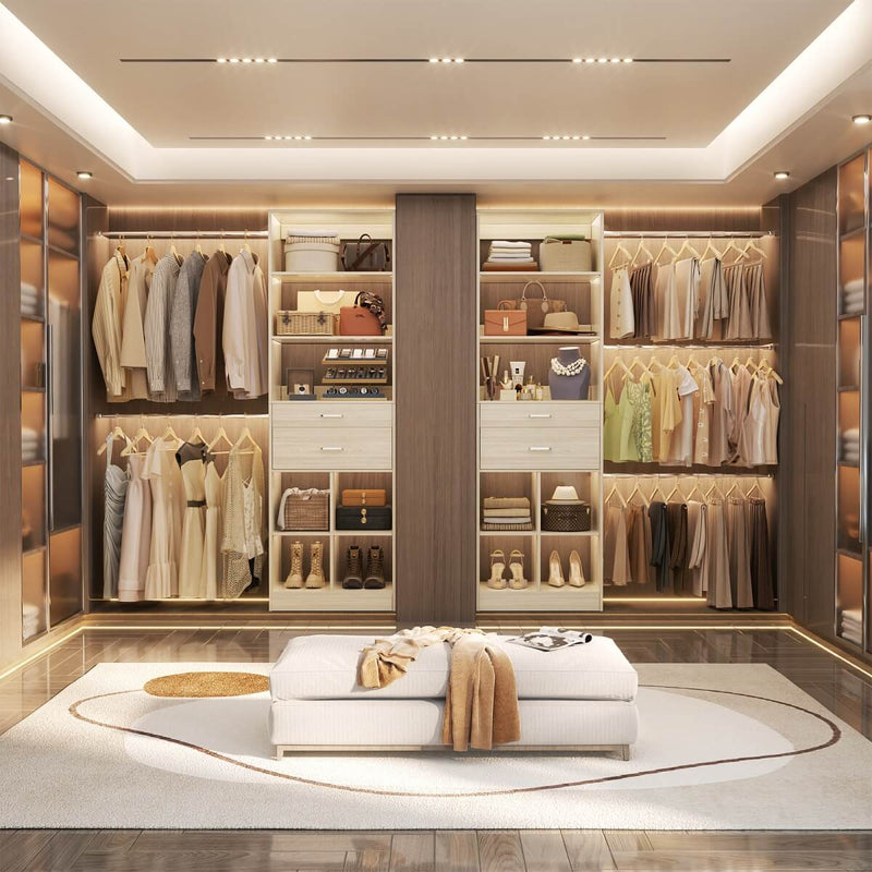 4-8 FT Closet Organizer Tower with 2 Wooden Drawers and Shelves