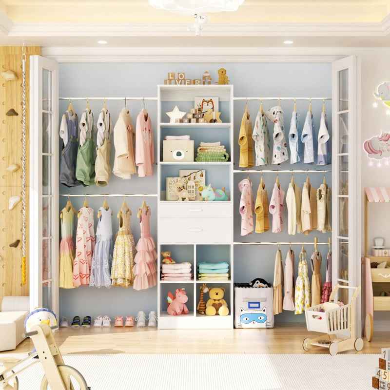 4-8 FT Closet Organizer Tower with 2 Wooden Drawers and Shelves