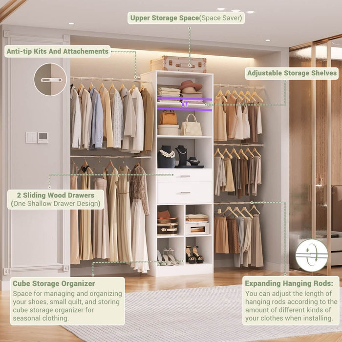 4-8 FT Closet Organizer Tower with 2 Wooden Drawers and Shelves