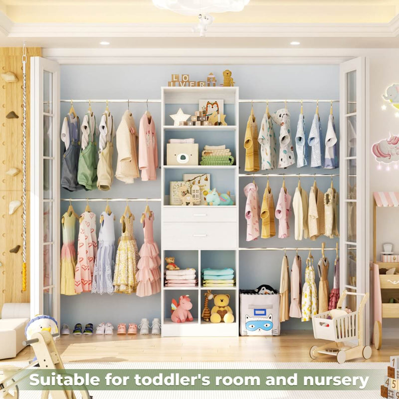 4-8 FT Closet Organizer Tower with 2 Wooden Drawers and Shelves
