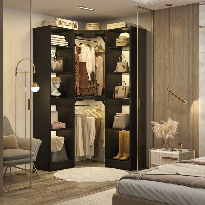 40'' Corner Closet System with 2 Hanging Rods & 12 Storage Shelves, 6-Tier Walk in Closet Organizer