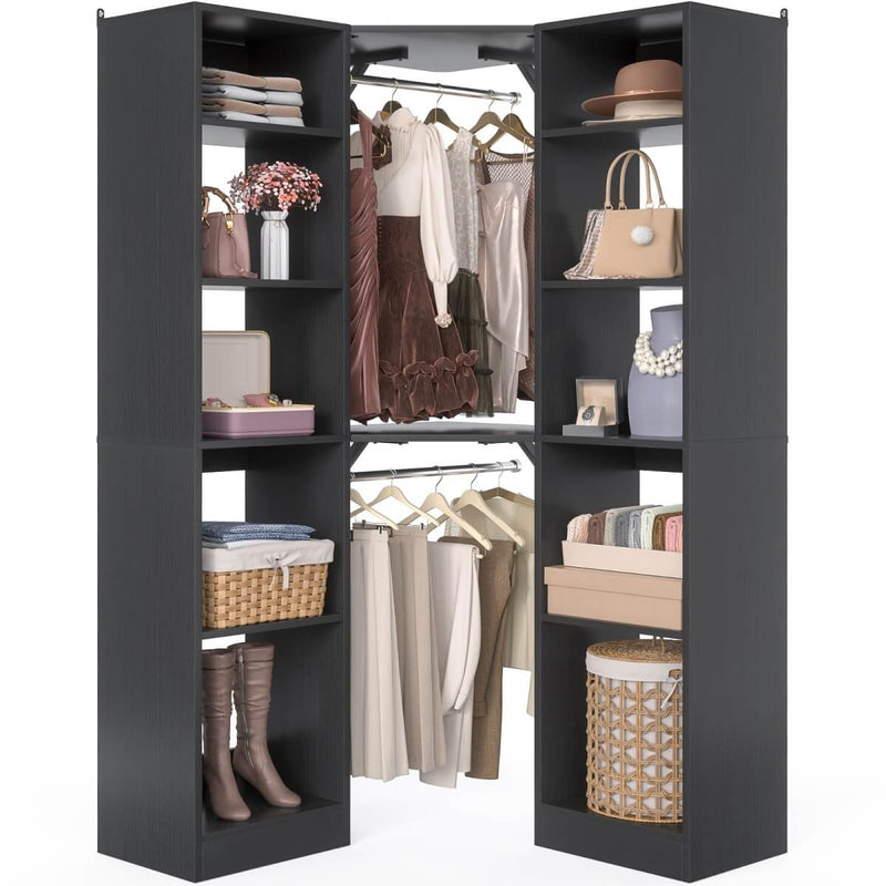40'' Corner Closet System with 2 Hanging Rods & 12 Storage Shelves, 6-Tier Walk in Closet Organizer