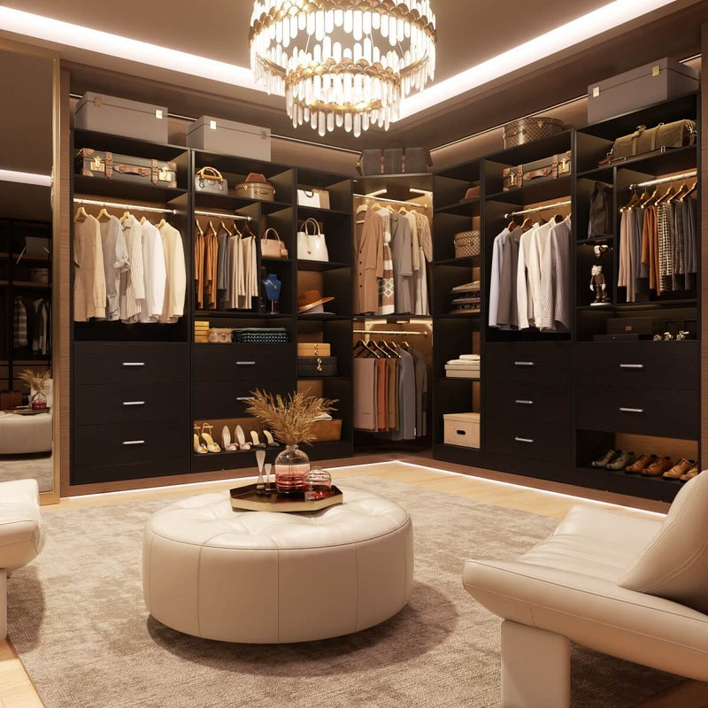 40'' Corner Closet System with 2 Hanging Rods & 12 Storage Shelves, 6-Tier Walk in Closet Organizer