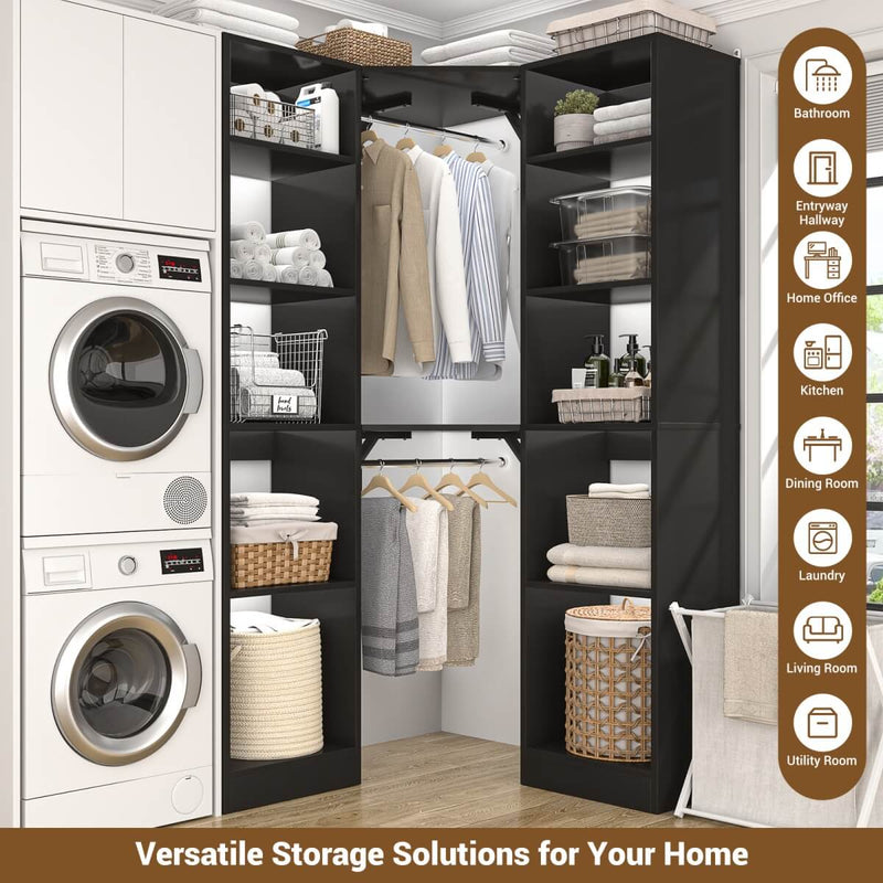 40'' Corner Closet System with 2 Hanging Rods & 12 Storage Shelves, 6-Tier Walk in Closet Organizer