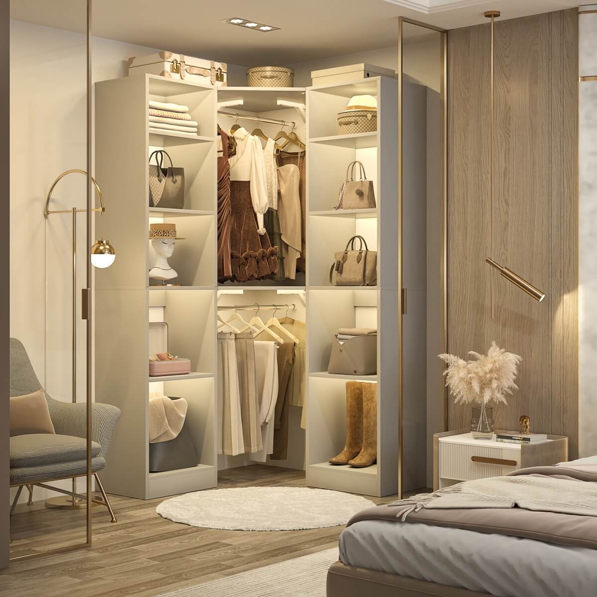 Aheaplus 40'' Corner Closet System with 2 Hanging Rods & 12