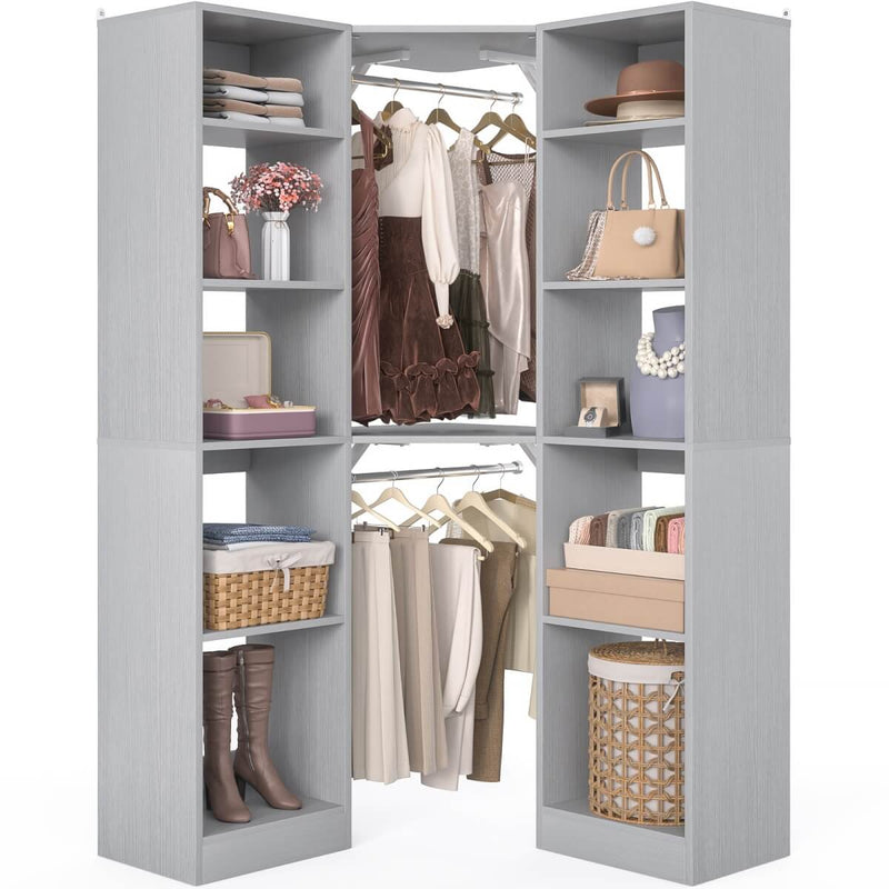40'' Corner Closet System with 2 Hanging Rods & 12 Storage Shelves, 6-Tier Walk in Closet Organizer