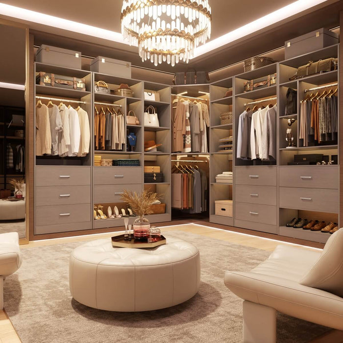 40'' Corner Closet System with 2 Hanging Rods & 12 Storage Shelves, 6-Tier Walk in Closet Organizer