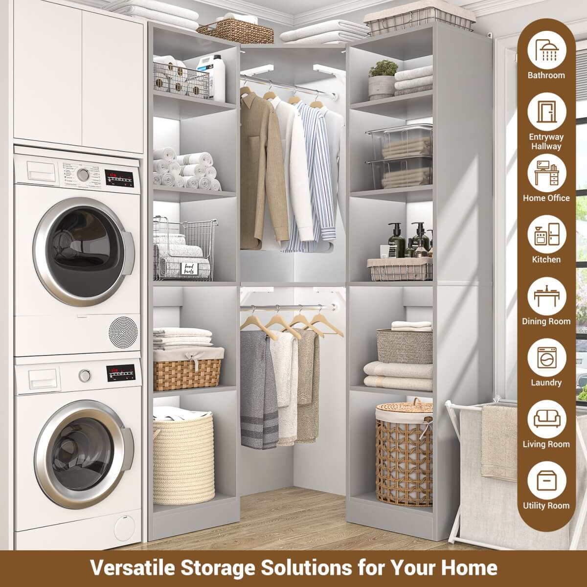 Aheaplus 40'' Corner Closet System with 2 Hanging Rods & 12