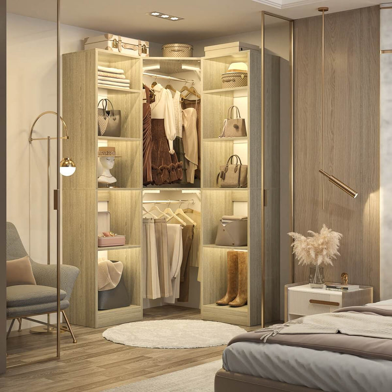 40'' Corner Closet System with 2 Hanging Rods & 12 Storage Shelves, 6-Tier Walk in Closet Organizer