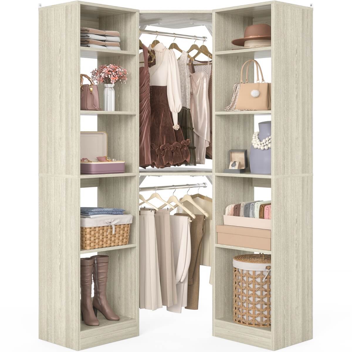 Aheaplus 40'' Corner Closet System with 2 Hanging Rods & 12