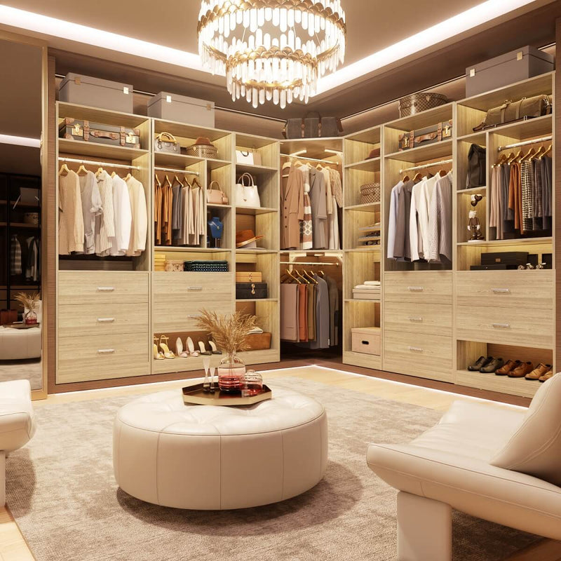 40'' Corner Closet System with 2 Hanging Rods & 12 Storage Shelves, 6-Tier Walk in Closet Organizer