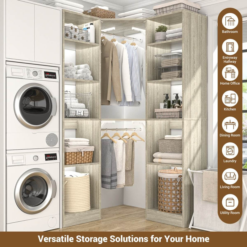 40'' Corner Closet System with 2 Hanging Rods & 12 Storage Shelves, 6-Tier Walk in Closet Organizer