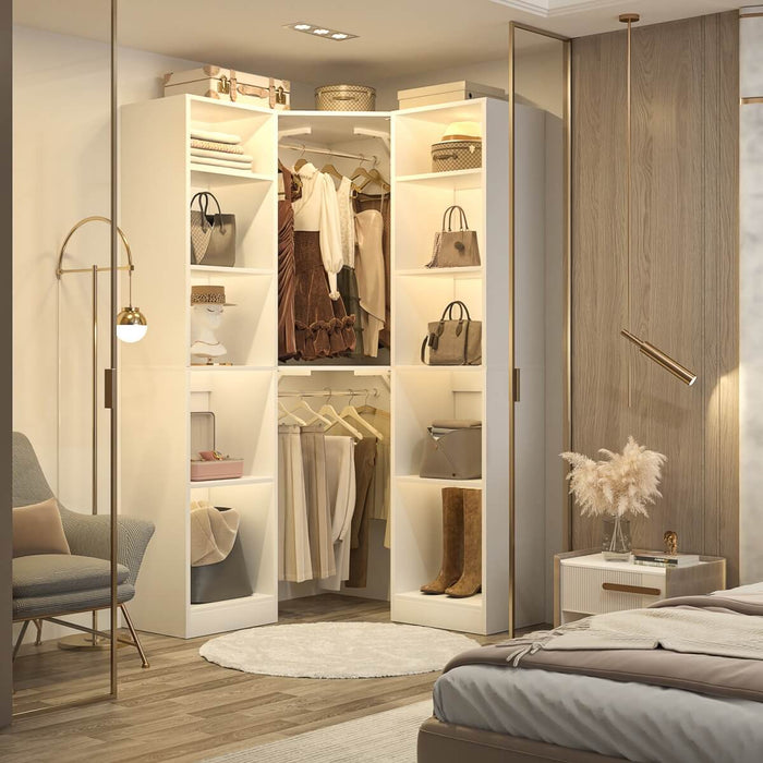 40'' Corner Closet System with 2 Hanging Rods & 12 Storage Shelves, 6-Tier Walk in Closet Organizer