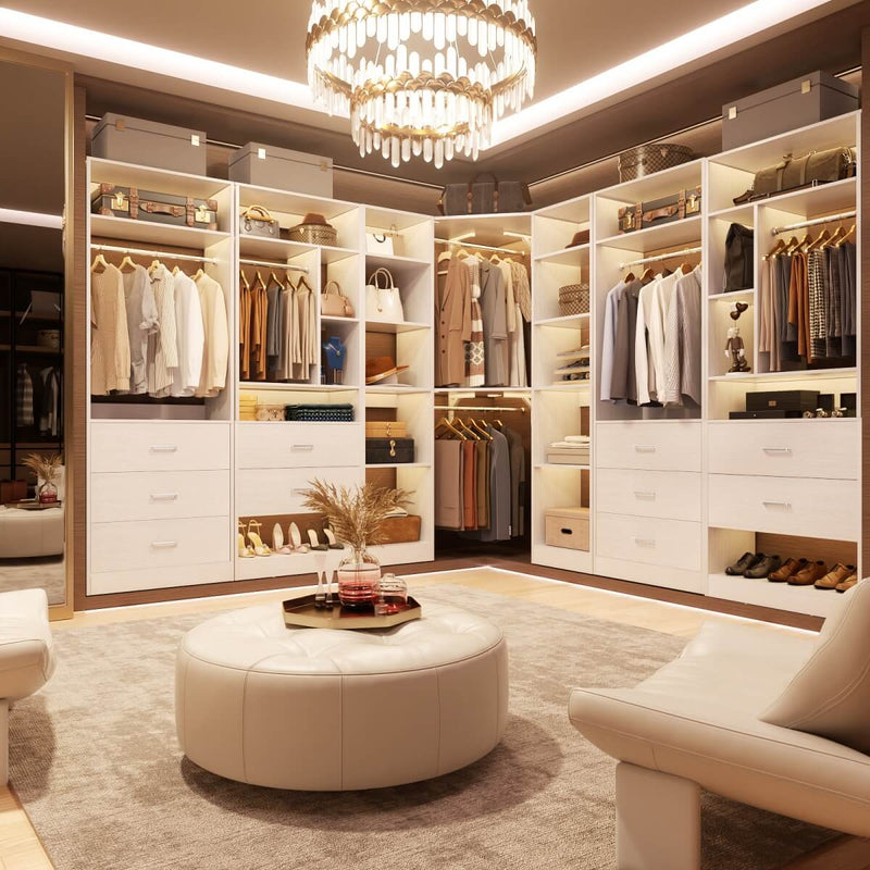 40'' Corner Closet System with 2 Hanging Rods & 12 Storage Shelves, 6-Tier Walk in Closet Organizer