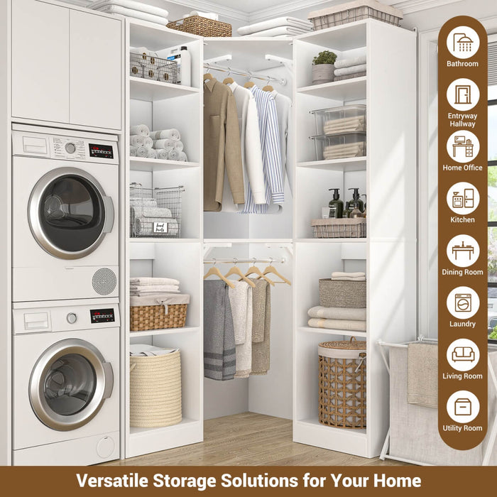 40'' Corner Closet System with 2 Hanging Rods & 12 Storage Shelves, 6-Tier Walk in Closet Organizer