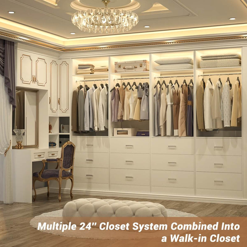 2FT Freestanding Walk in Closet System with 3 Wooden Drawers, Hanging Rod & Shelves