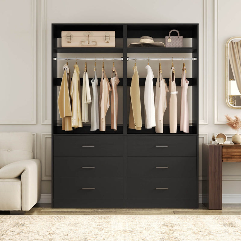 4FT Walk in Closet Organizer System with 4 Drawers and 2 Hanging Rods