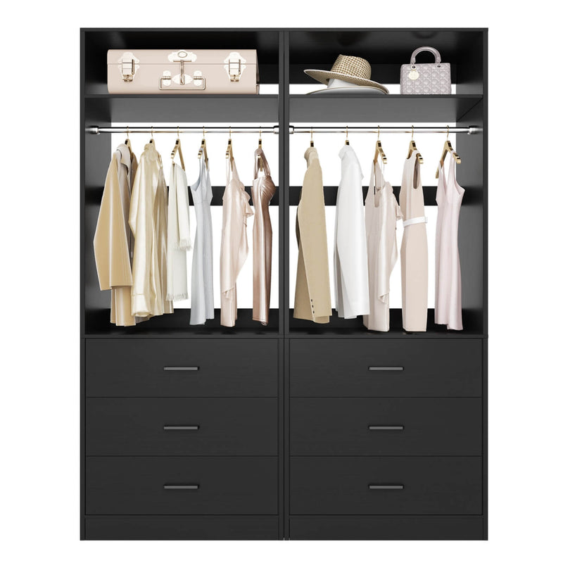 4FT Walk in Closet Organizer System with 4 Drawers and 2 Hanging Rods