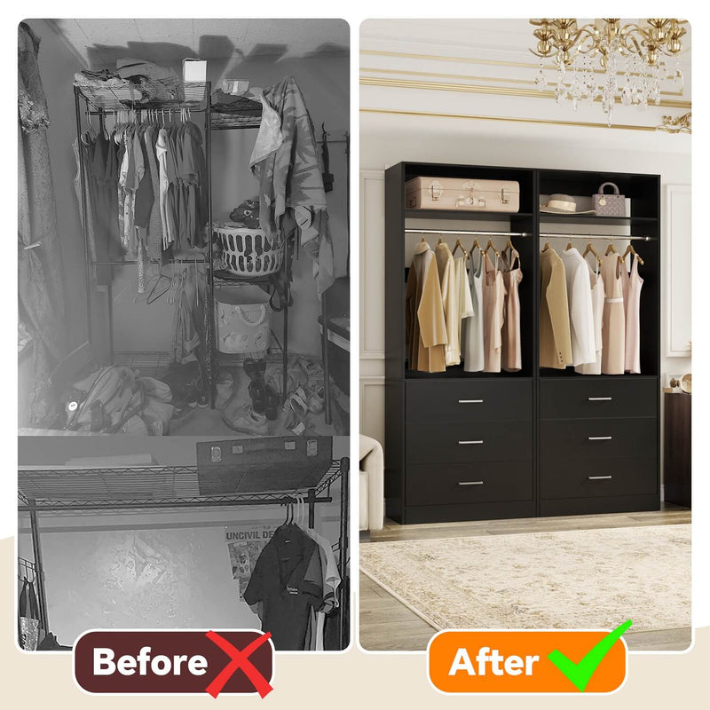 4FT Walk in Closet Organizer System with 4 Drawers and 2 Hanging Rods