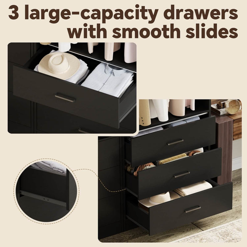 4FT Walk in Closet Organizer System with 4 Drawers and 2 Hanging Rods