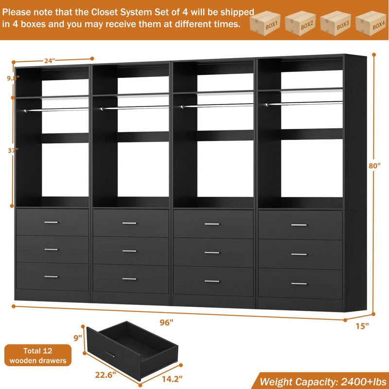 8FT Walk-in Closet System with 12 Drawers