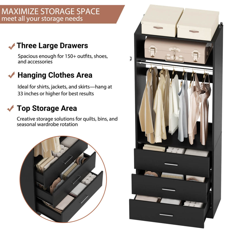 8FT Walk-in Closet System with 12 Drawers
