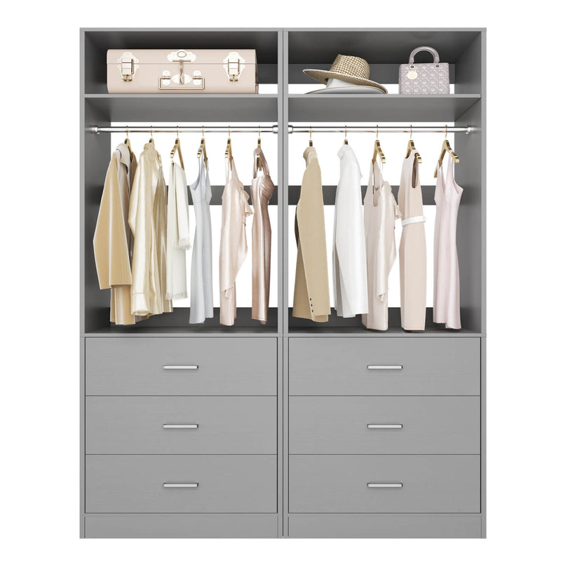 4FT Walk in Closet Organizer System with 4 Drawers and 2 Hanging Rods