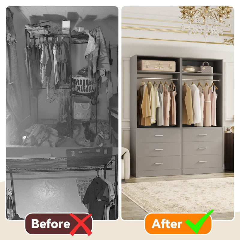 4FT Walk in Closet Organizer System with 4 Drawers and 2 Hanging Rods