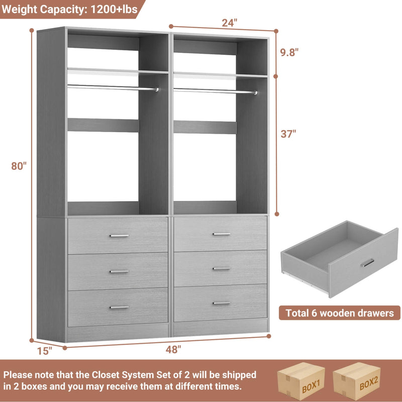 4FT Walk in Closet Organizer System with 4 Drawers and 2 Hanging Rods