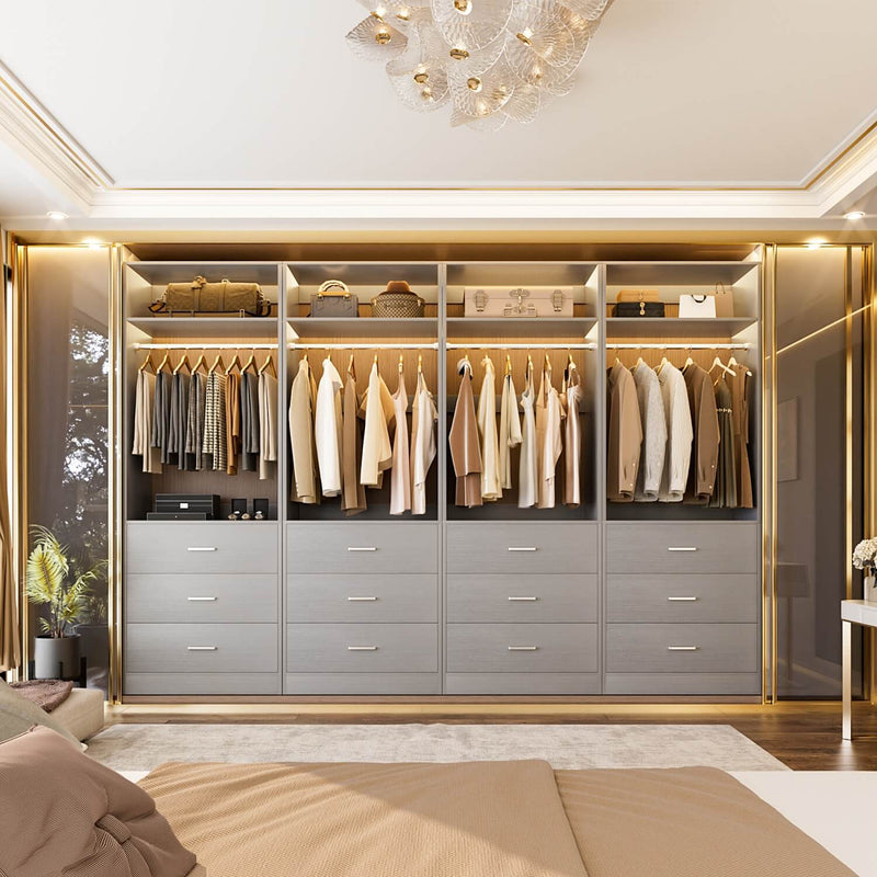 8FT Walk-in Closet System with 12 Drawers