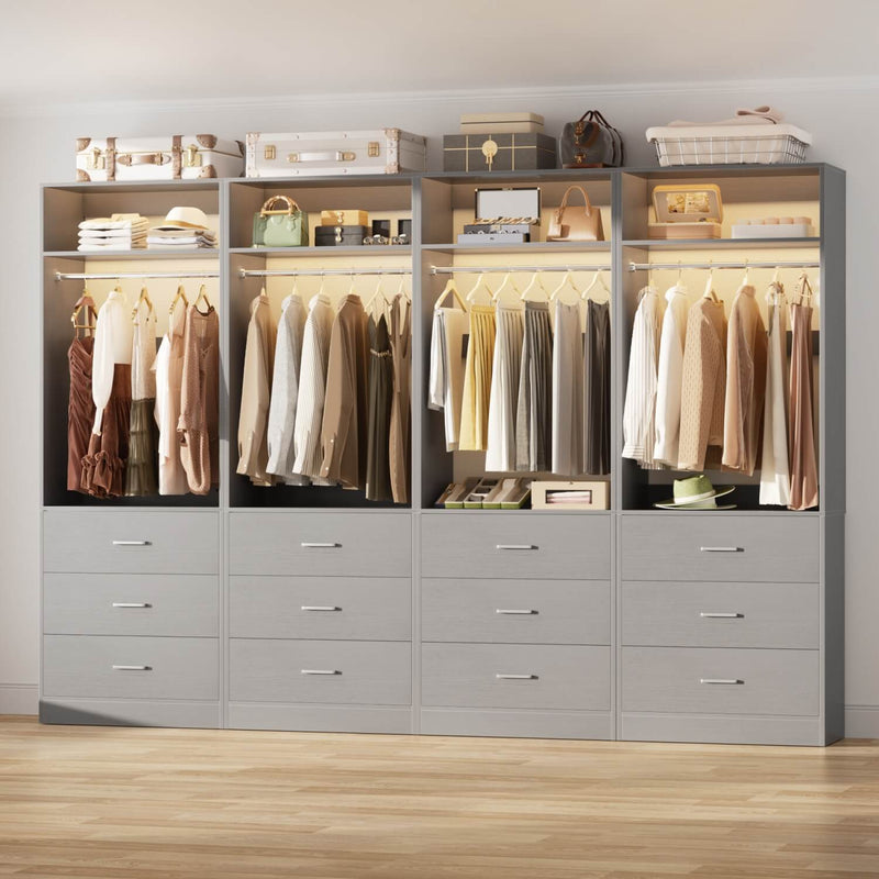 8FT Walk-in Closet System with 12 Drawers