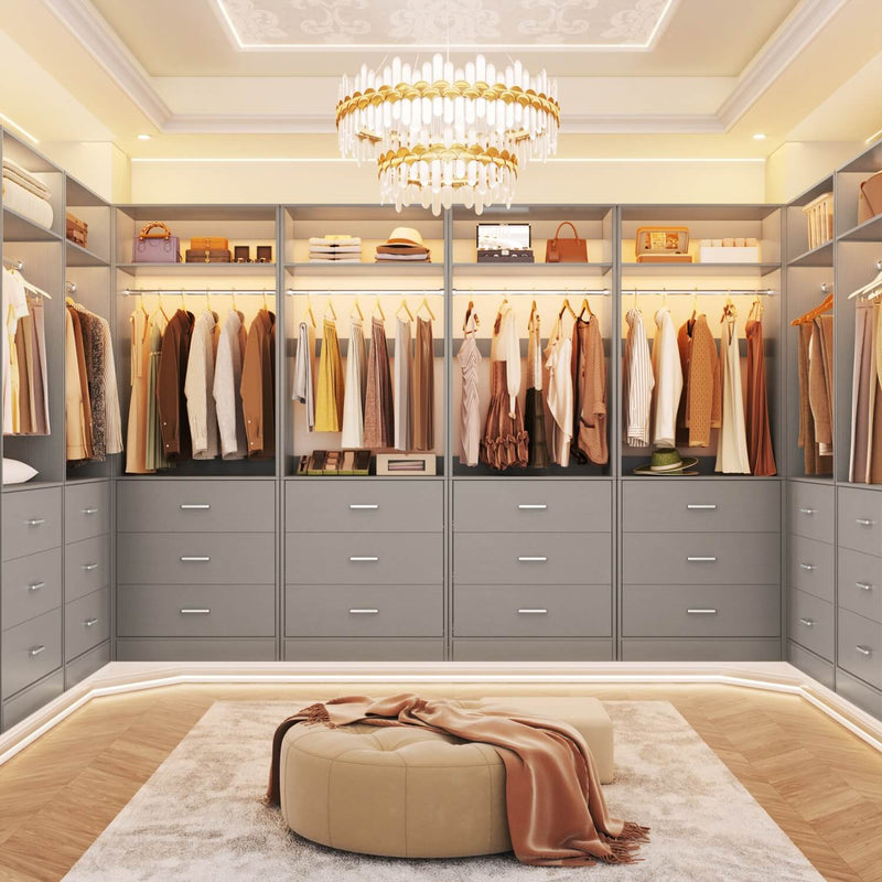 8FT Walk-in Closet System with 12 Drawers