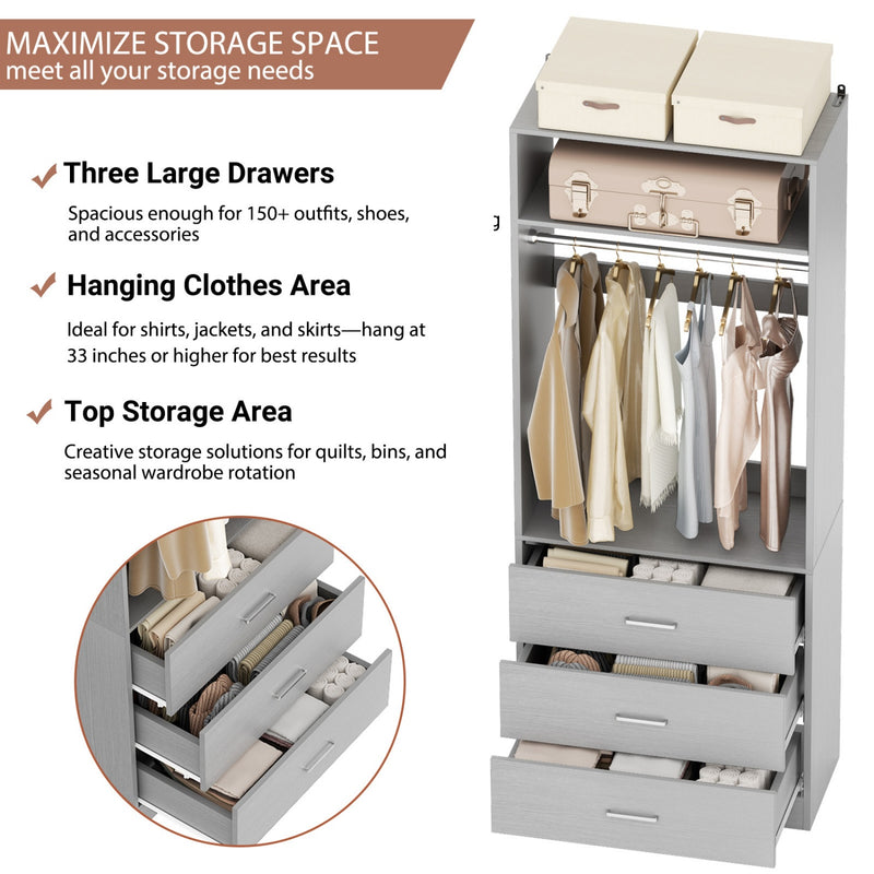 8FT Walk-in Closet System with 12 Drawers
